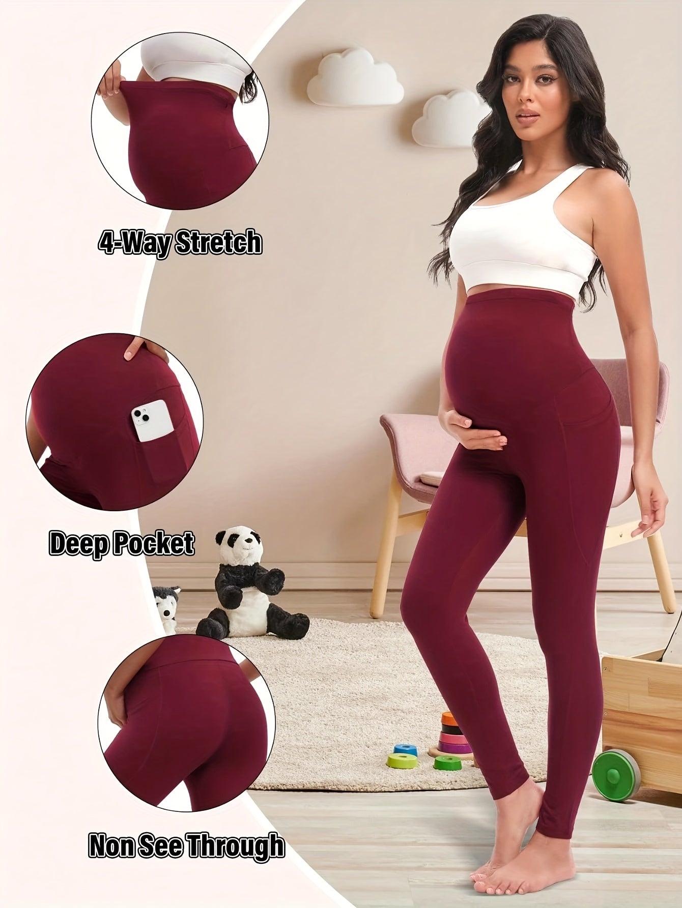 Women's Maternity Leggings - High-Waist Fit 358053 detail image - detail view 7
