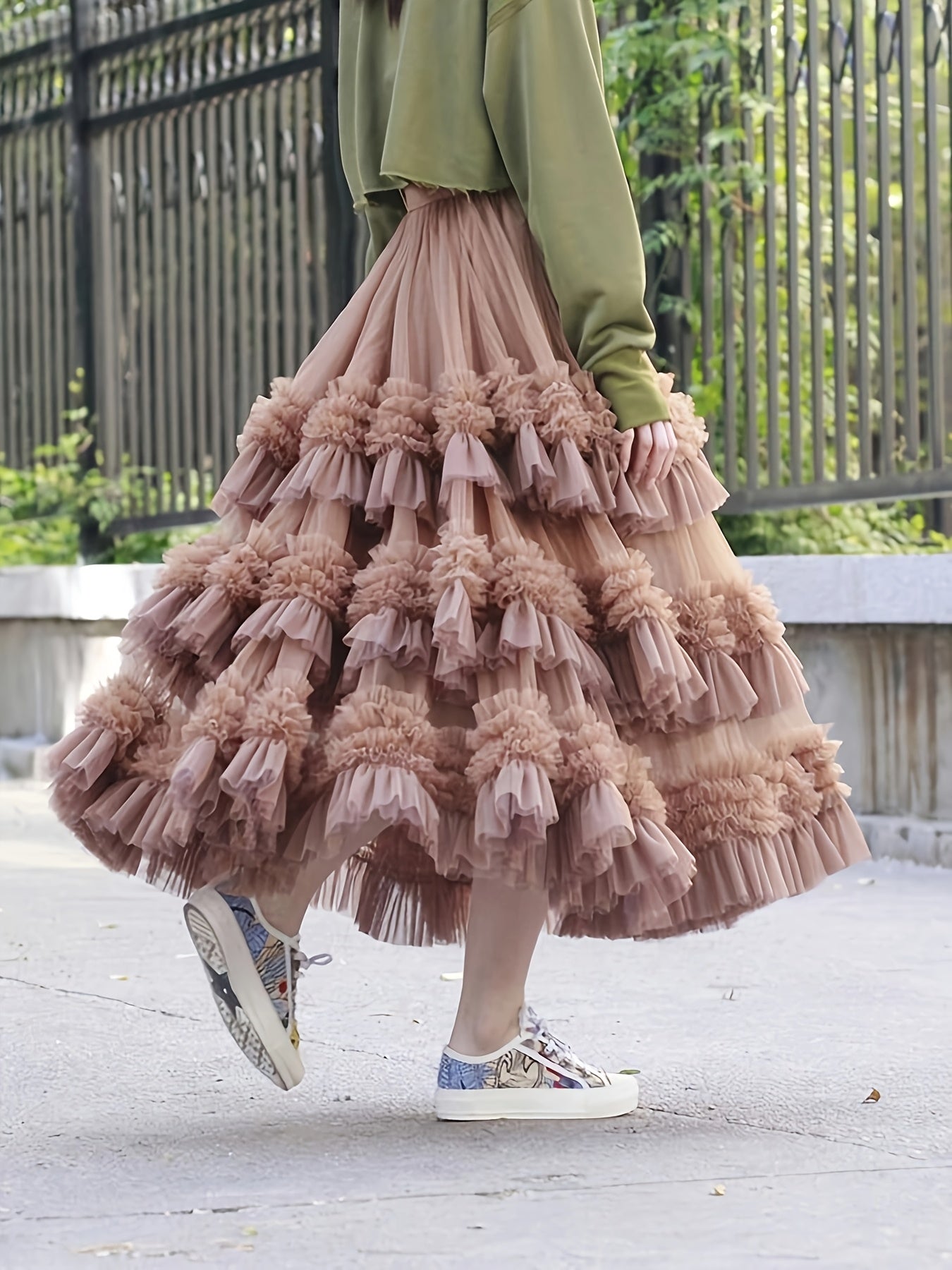 Women's Maxi A-Line Skirt - Solid Color Tulle Layer detail image