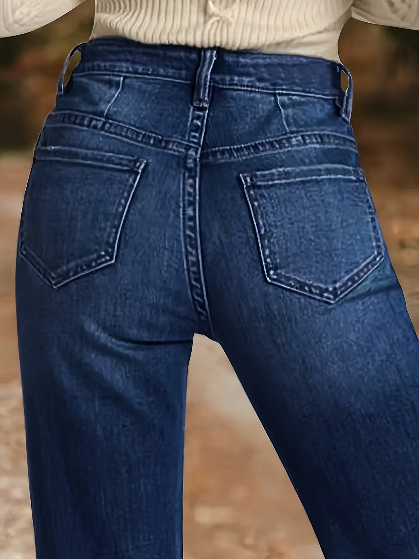 Women's Mid-Rise Flare Jeans - Dark Blue Button Detail Stretch detail image - detail view 11