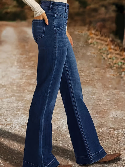 Women's Mid-Rise Flare Jeans - Dark Blue Button Detail Stretch detail image - detail view 8