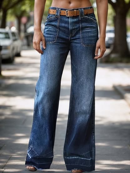 Women's Mid-Rise Straight Leg Jeans - Dark Blue detail image