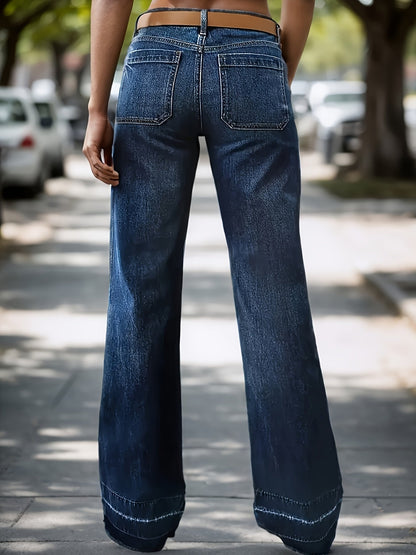 Women's Mid-Rise Straight Leg Jeans - Dark Blue detail image - detail view 3