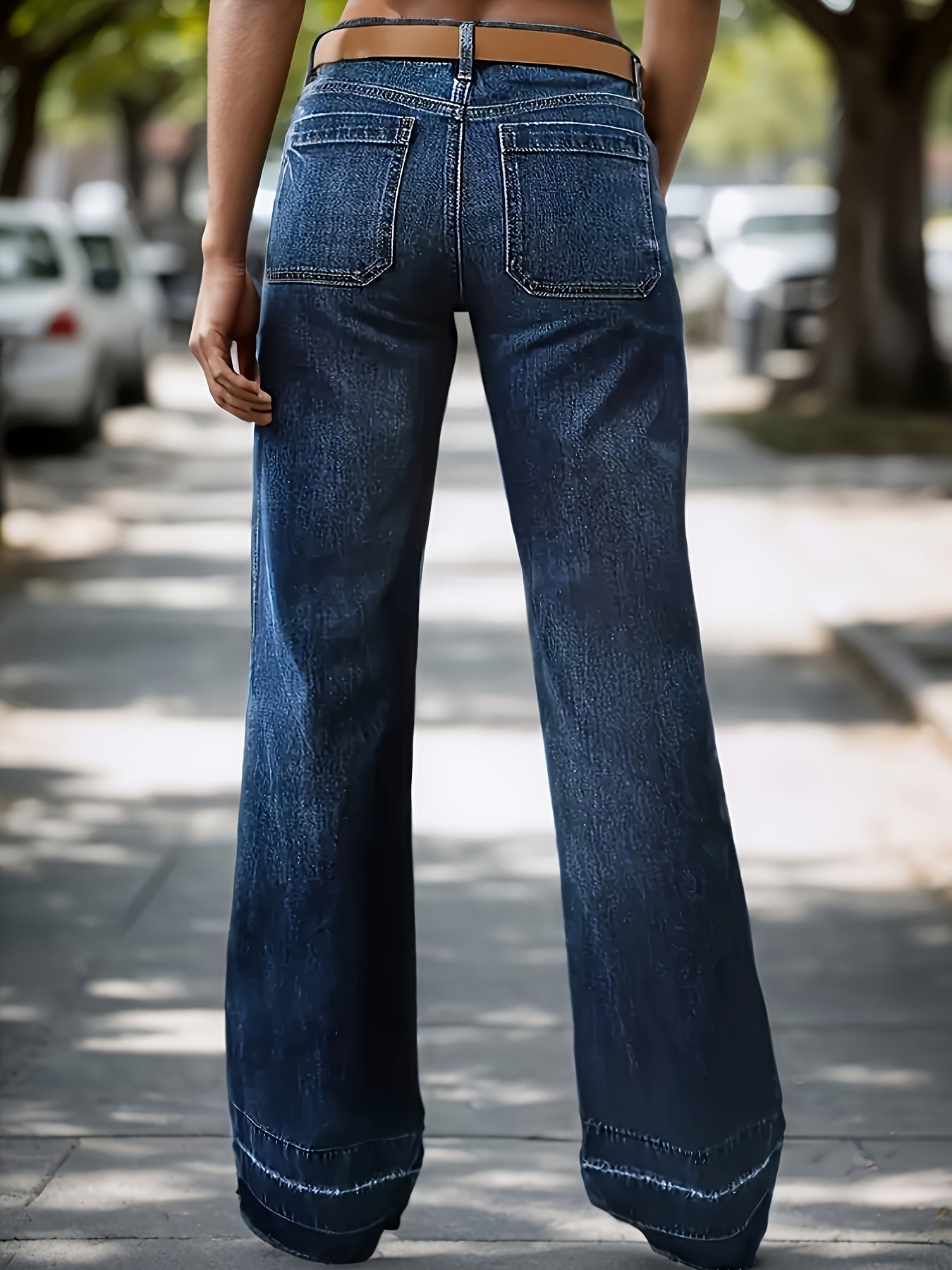 Women's Mid-Rise Straight Leg Jeans - Dark Blue detail image - detail view 5