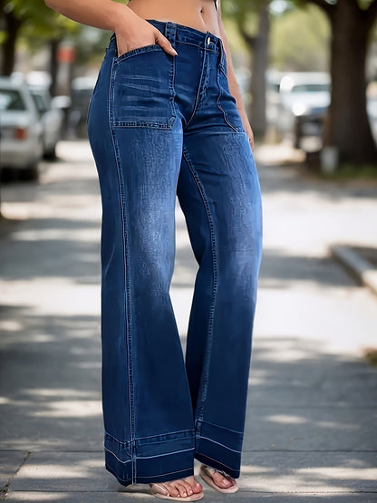 Women's Mid-Rise Straight Leg Jeans - Dark Blue detail image - detail view 6