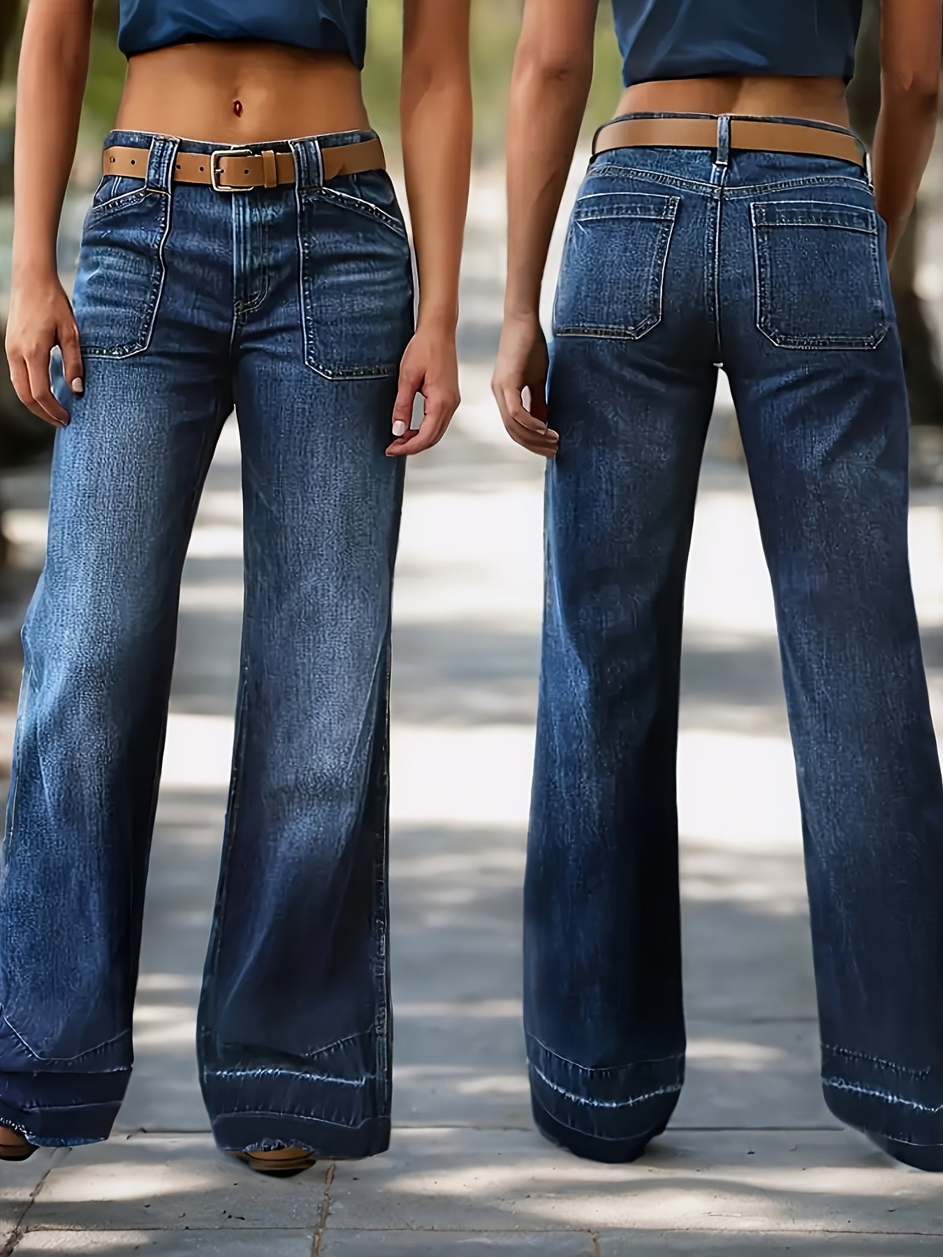 Women's Mid-Rise Straight Leg Jeans - Dark Blue detail image - detail view 8