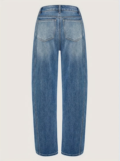 Women's Mid-Rise Wide Leg Jeans - Medium Blue Vintage Wash Stretch detail image - detail view 4