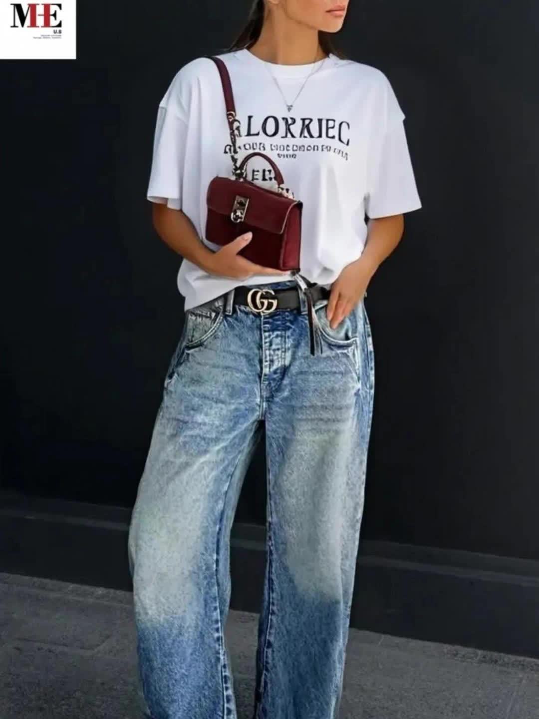 Women's Mid-Rise Wide Leg Jeans - Medium Blue Vintage Wash Stretch detail image - detail view 6
