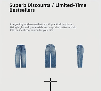 Women's Mid-Rise Wide Leg Jeans - Medium Blue Vintage Wash Stretch detail image - detail view 8