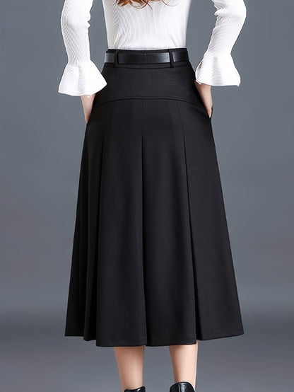 Women's Midi Pleated Skirt - High-Waist Pocket Detail detail image