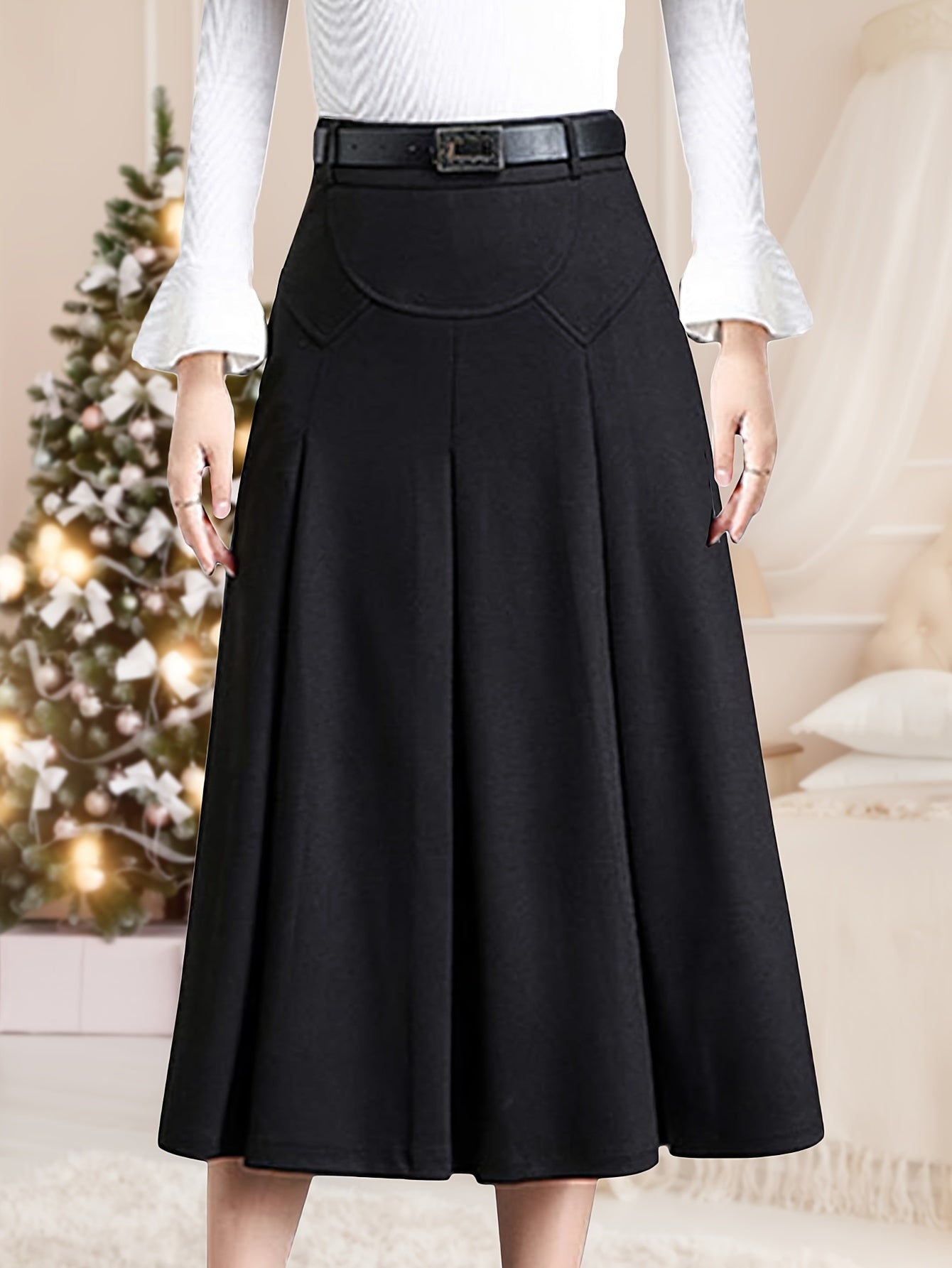 Women's Black High-Waist Pleated Skirt - product view 4