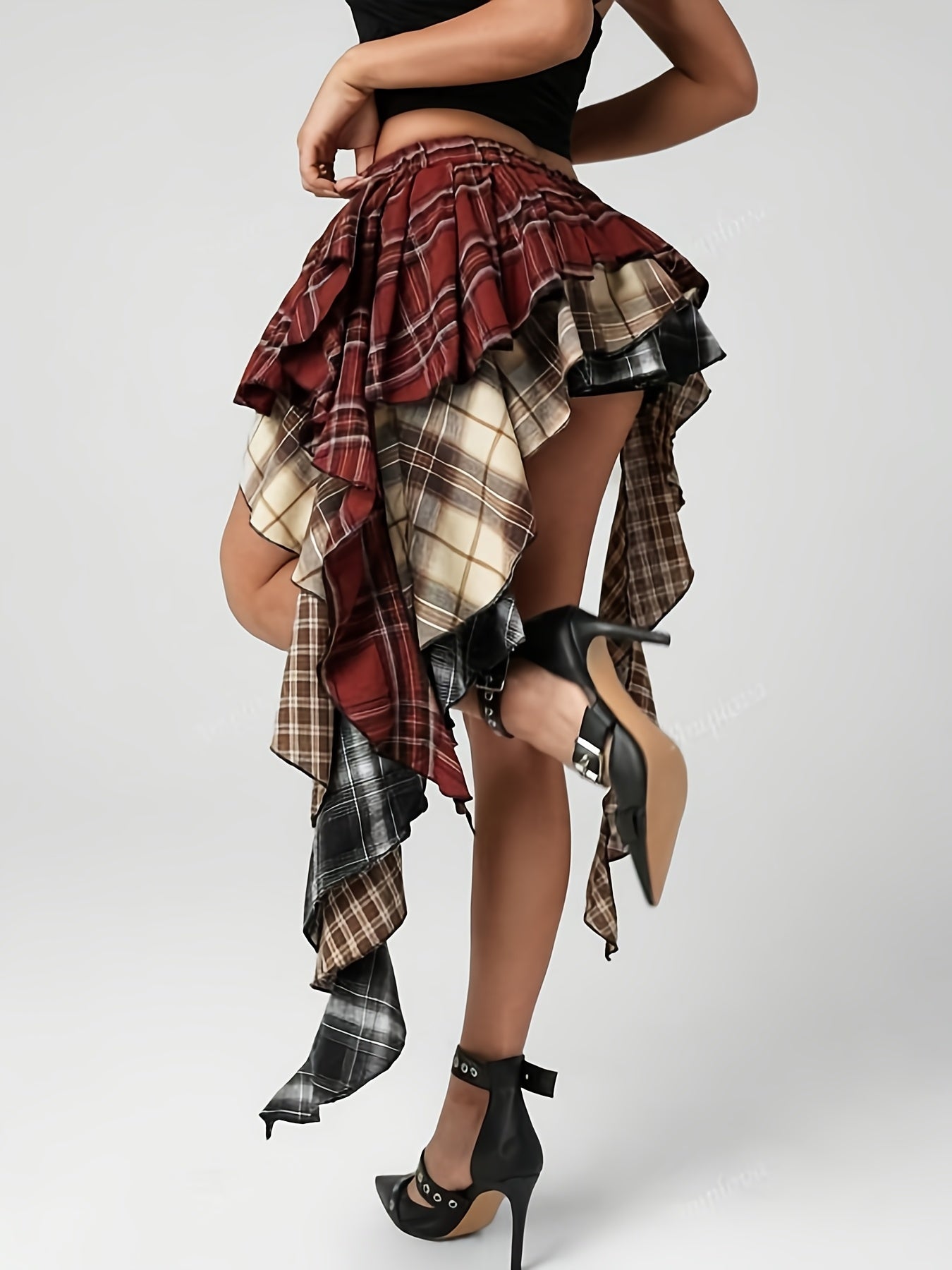 Women's Mini Skirt - Plaid Ruffle Detail detail image