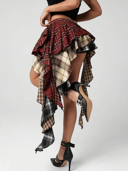 Women's Mini Skirt - Plaid Ruffle Detail detail image - detail view 7