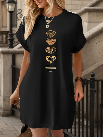 Women's Black Polyester Printed Short-Sleeve T-Shirt Dress - product view 5