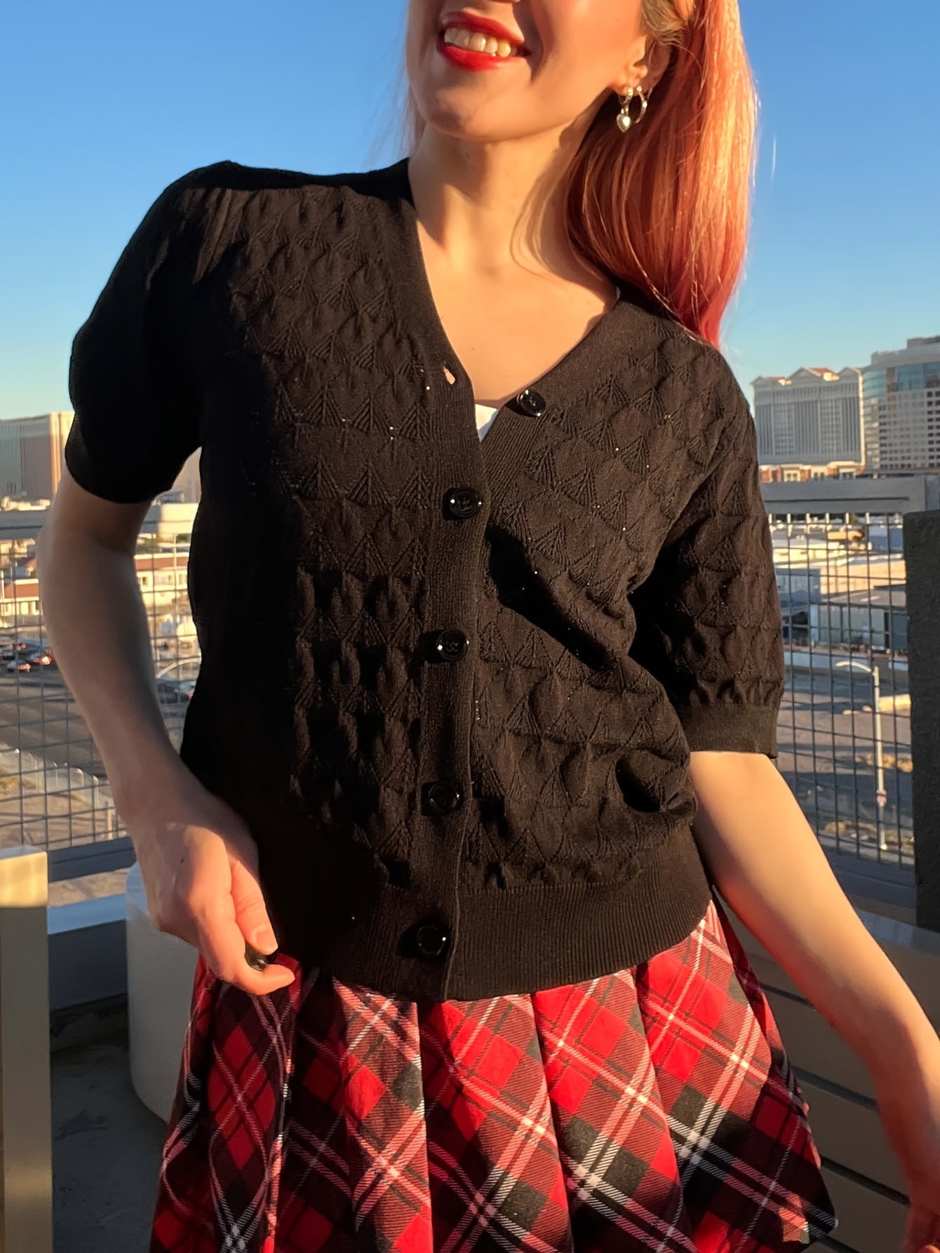 Women's Black Linen V-Neck High-Waist Cardigan - product view 12