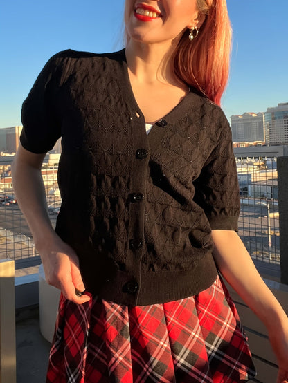 Women's Black Linen V-Neck High-Waist Cardigan - product view 12
