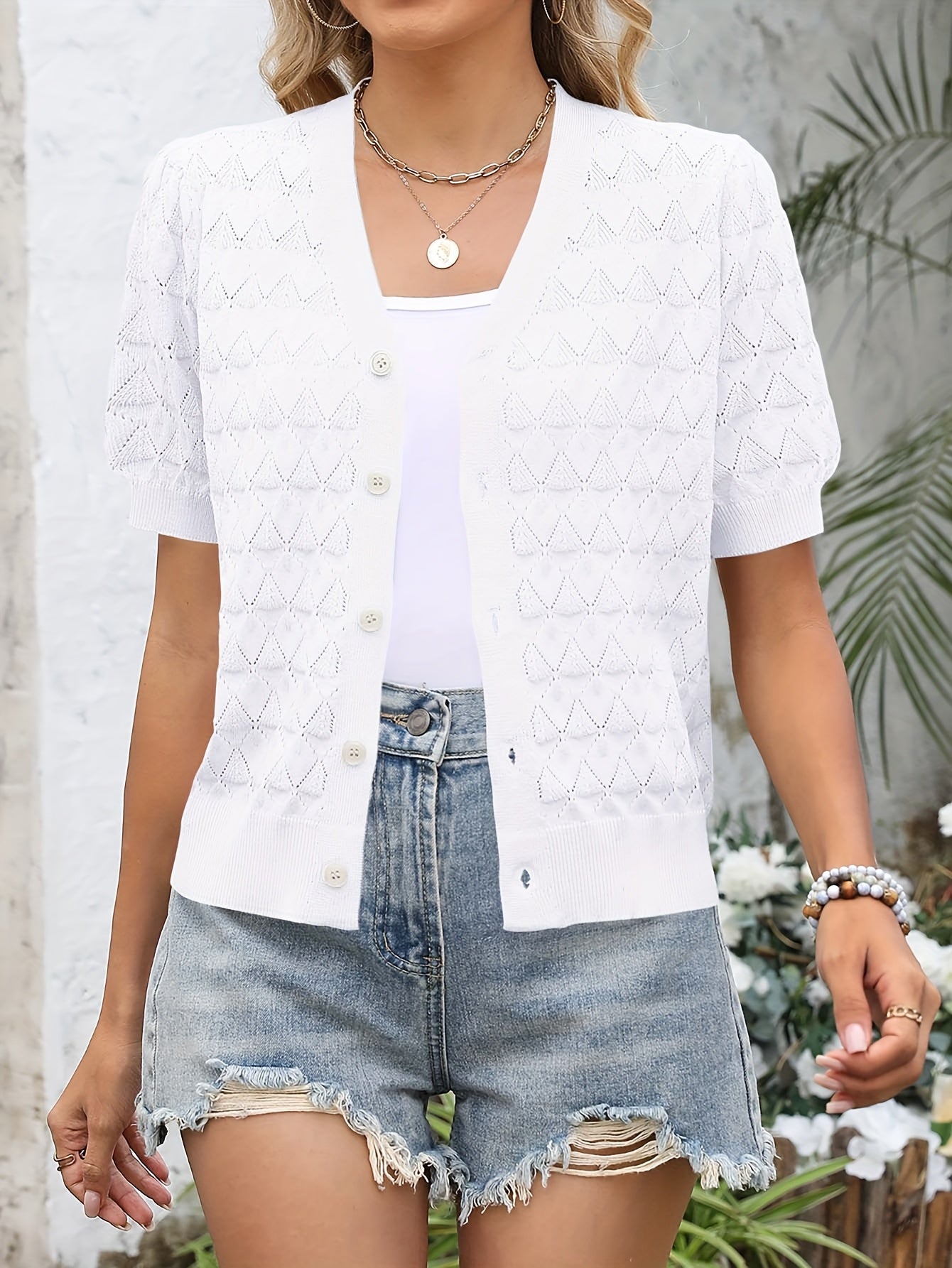 Women's Openwork Denim Open-Front Cardigan Travel 469 detail image - detail view 13