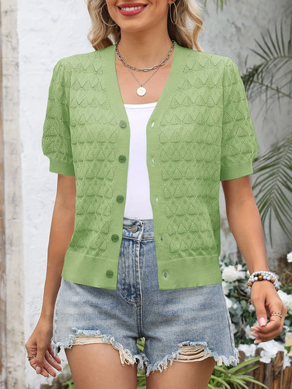 Women's Black Linen V-Neck High-Waist Cardigan - product view 42