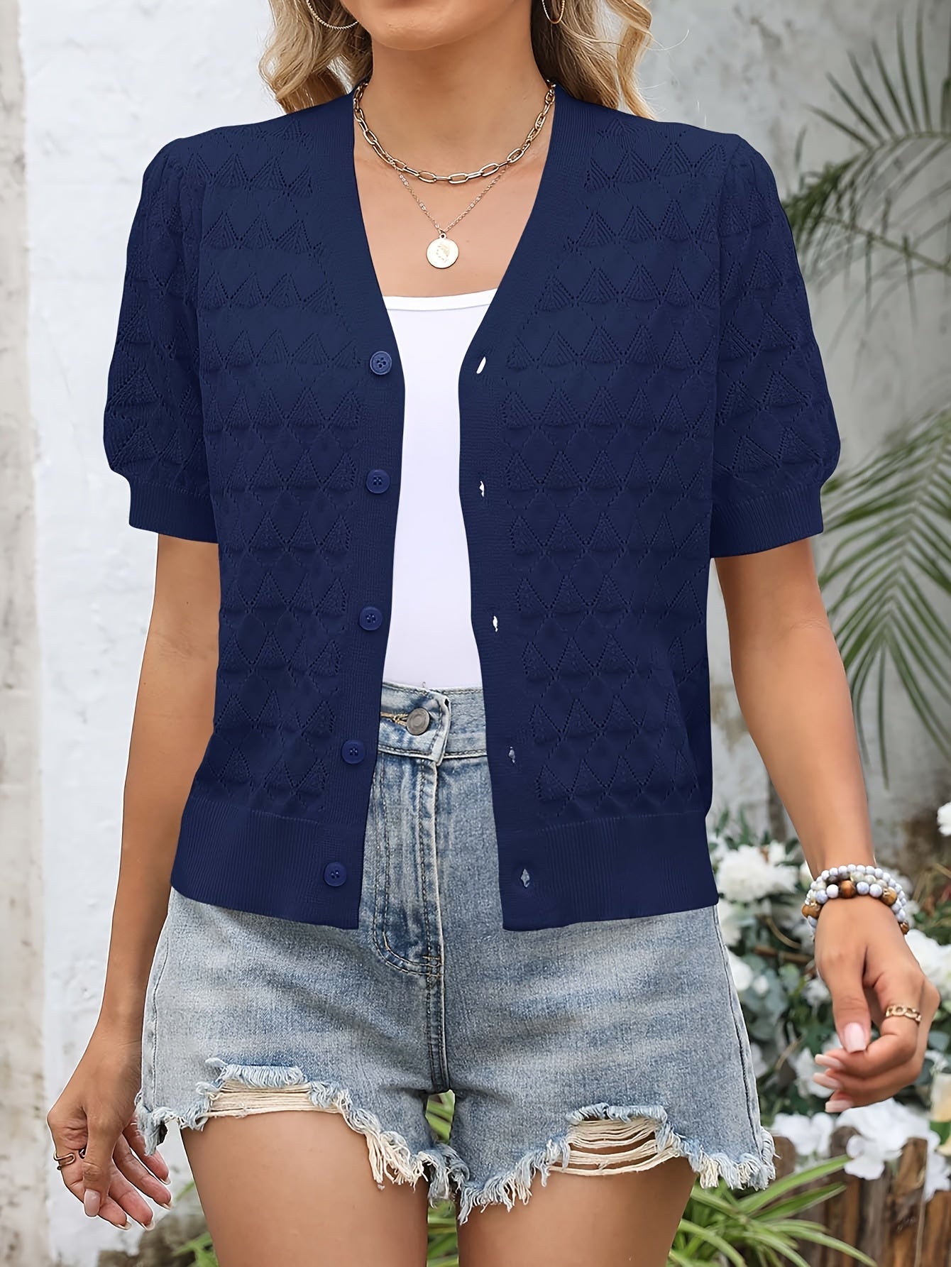 Women's Black Linen V-Neck High-Waist Cardigan - product view 17