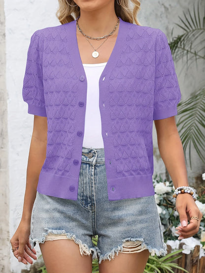 Women's Black Linen V-Neck High-Waist Cardigan - product view 22