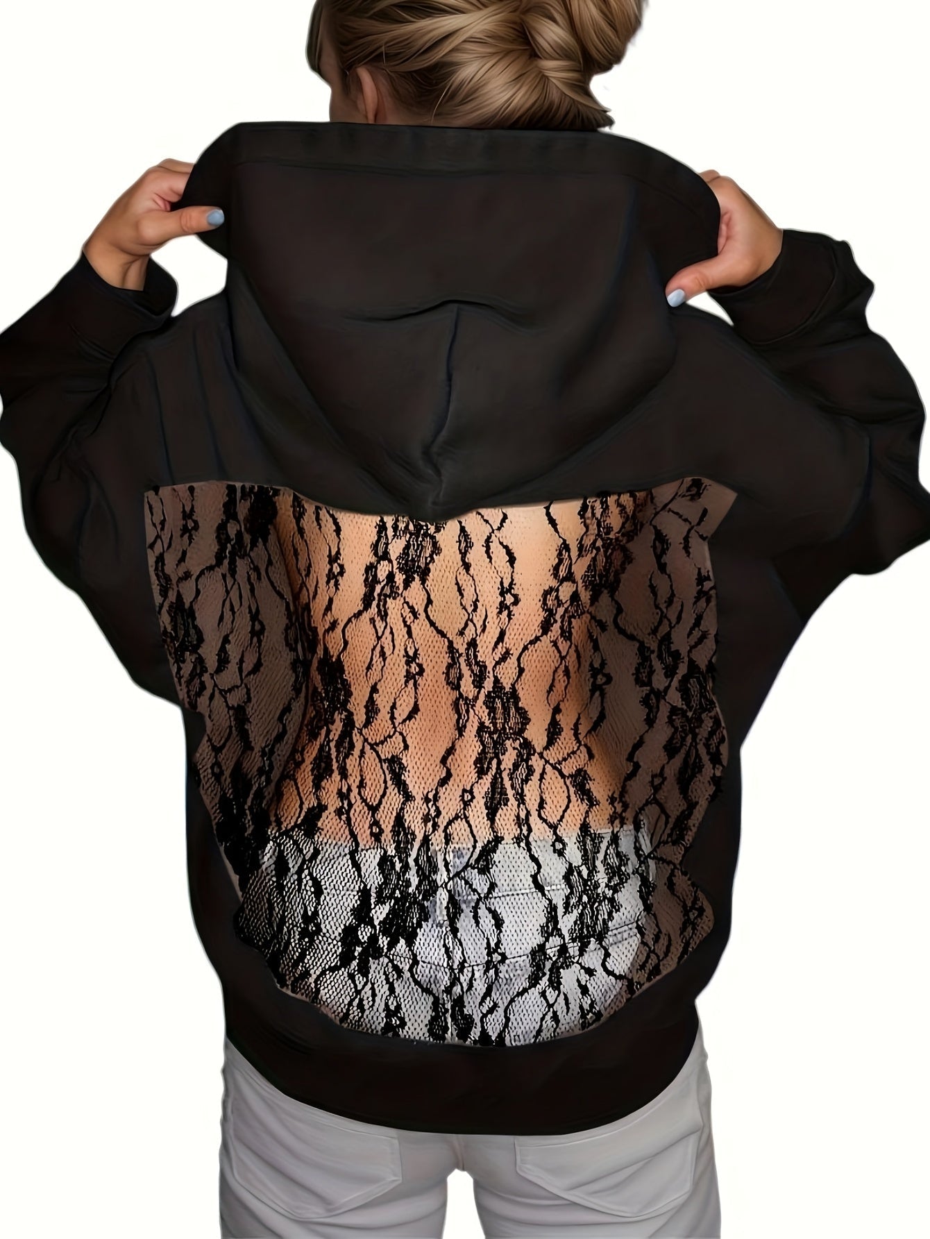 Women's Openwork Pullover Hoodie detail image - detail view 8
