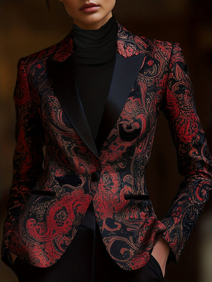 Women's Paisley Print Blazer - Longline Stain-Stitch Detail detail image - detail view 6