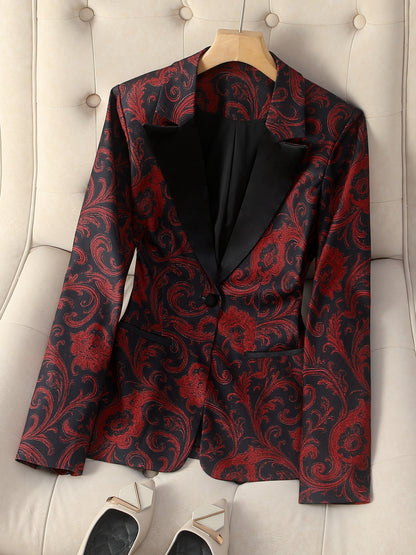 Women's Paisley Print Blazer - Longline Stain-Stitch Detail detail image - detail view 8