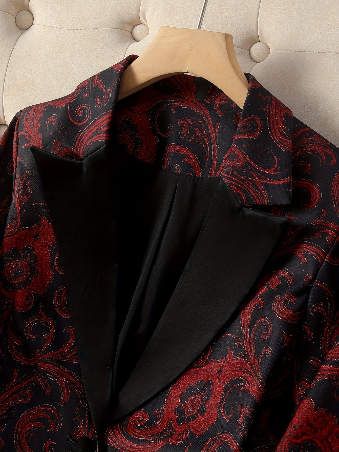 Women's Paisley Print Blazer - Longline Stain-Stitch Detail detail image - detail view 9