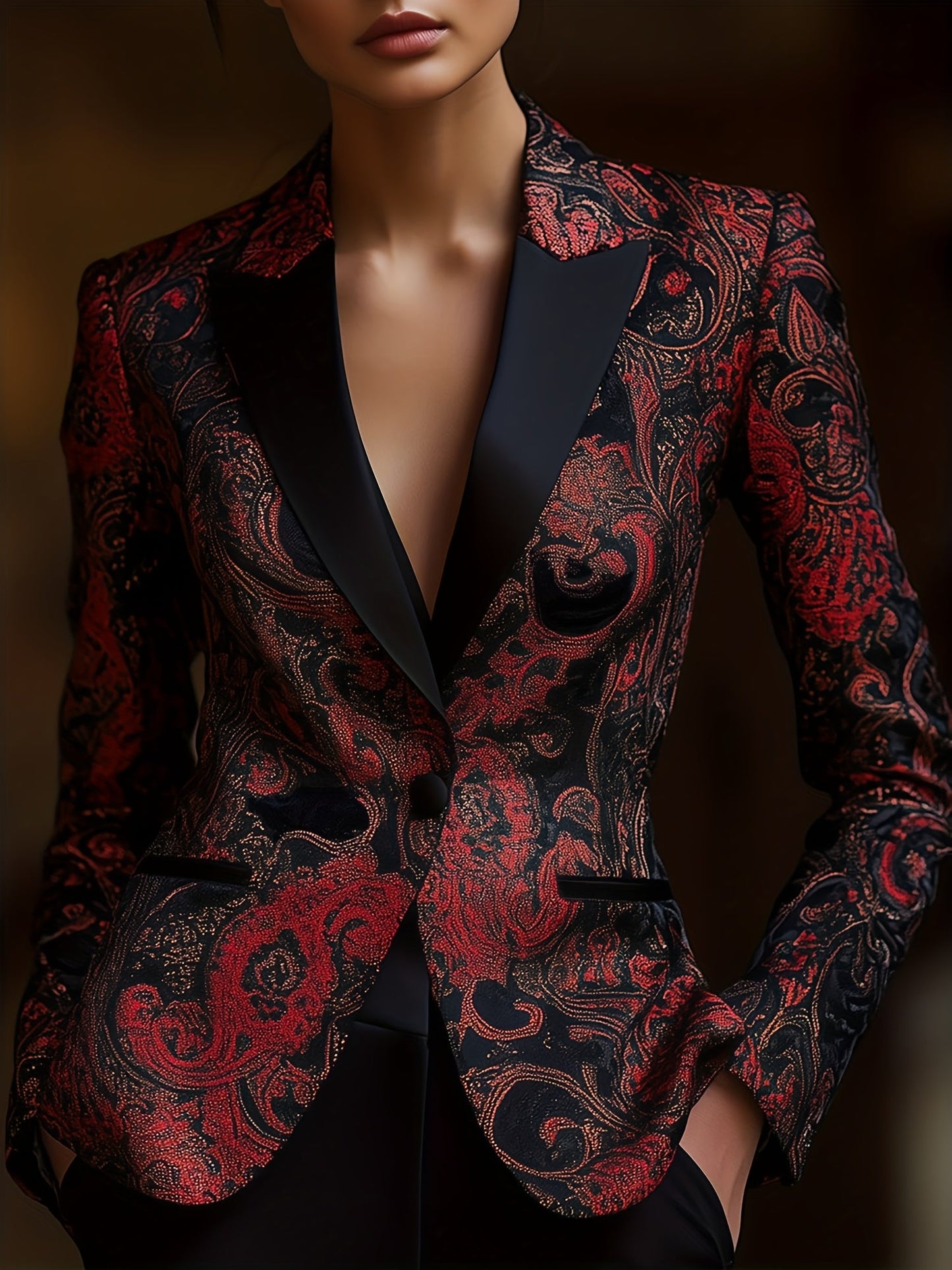 Black Polyester Printed Long-Sleeve Blazer - product view 5