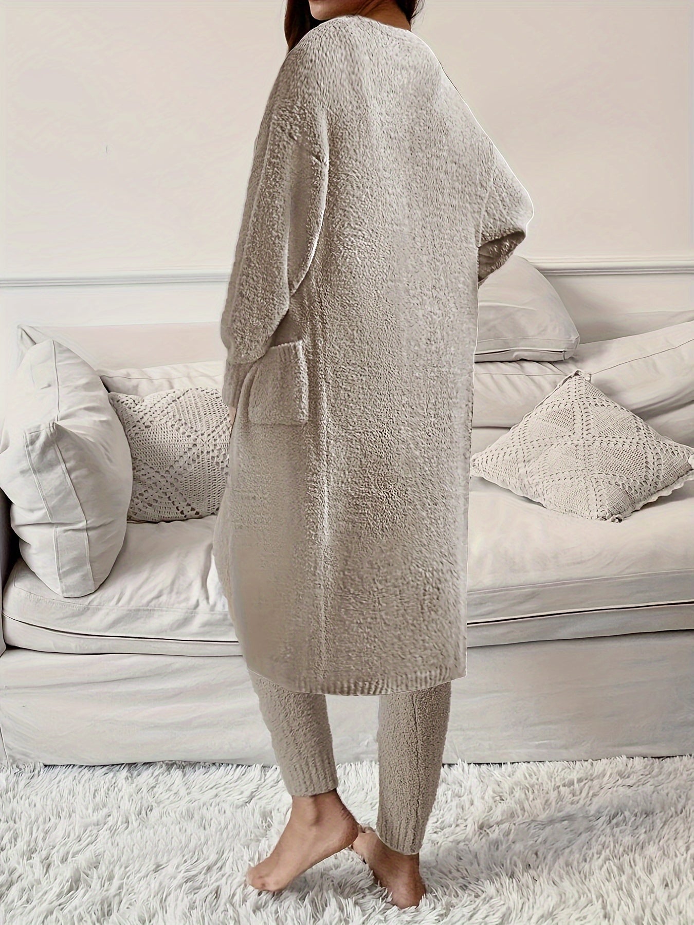 Women's Pajama Set - 3-Piece Solid Color Comfort, Khaki