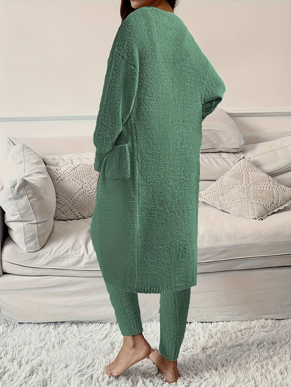 Women's Pajama Set - 3-Piece Solid Color Comfort, Khaki