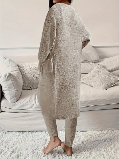 Women's Pajama Set - 3-Piece Solid Color Comfort, Khaki