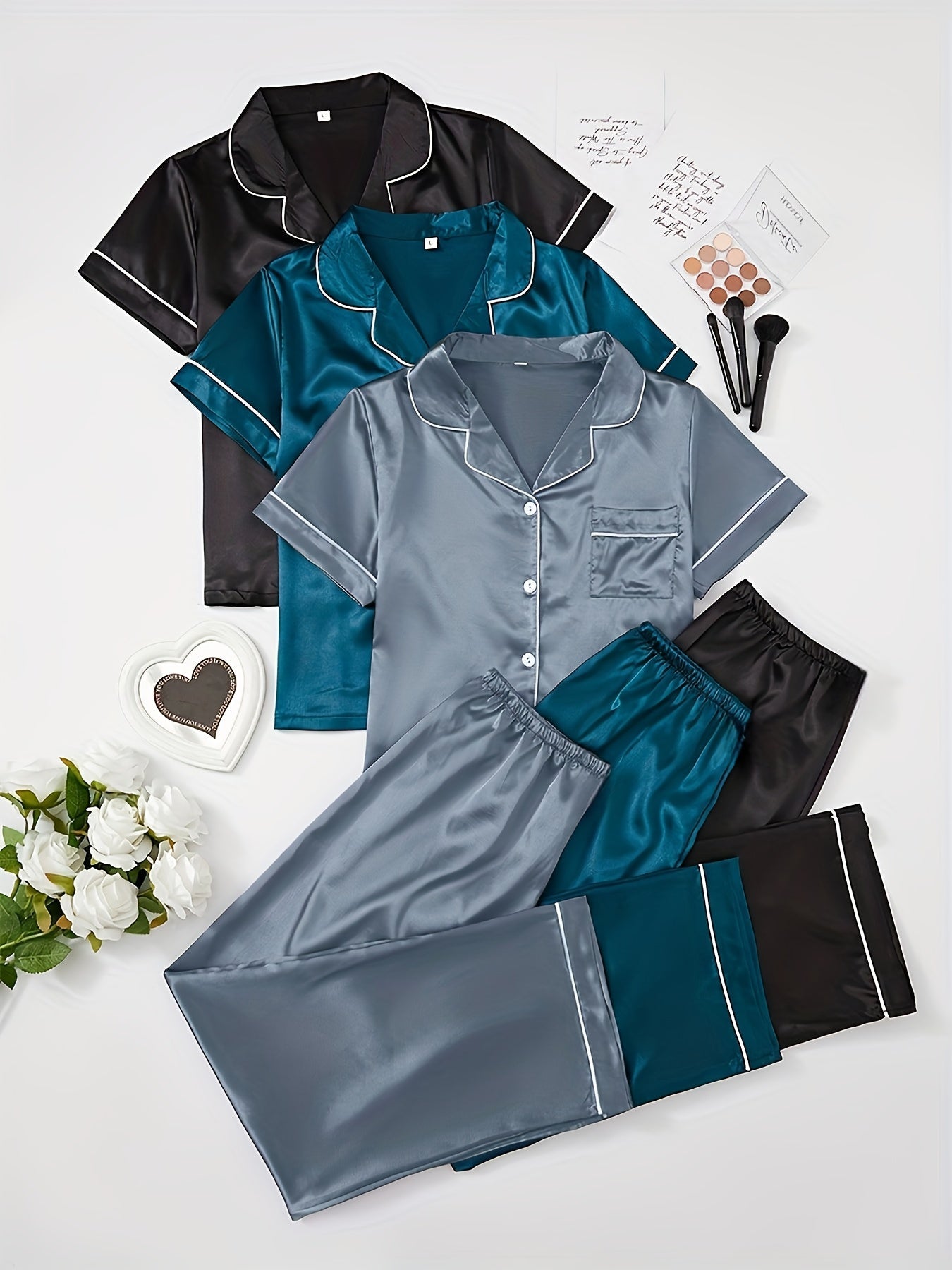 Women's Black+dark green+dark gray Lace Short-Sleeve Pants - product view 3