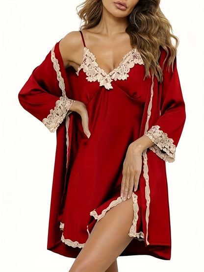 Women's Pajama Set - Satin Lace