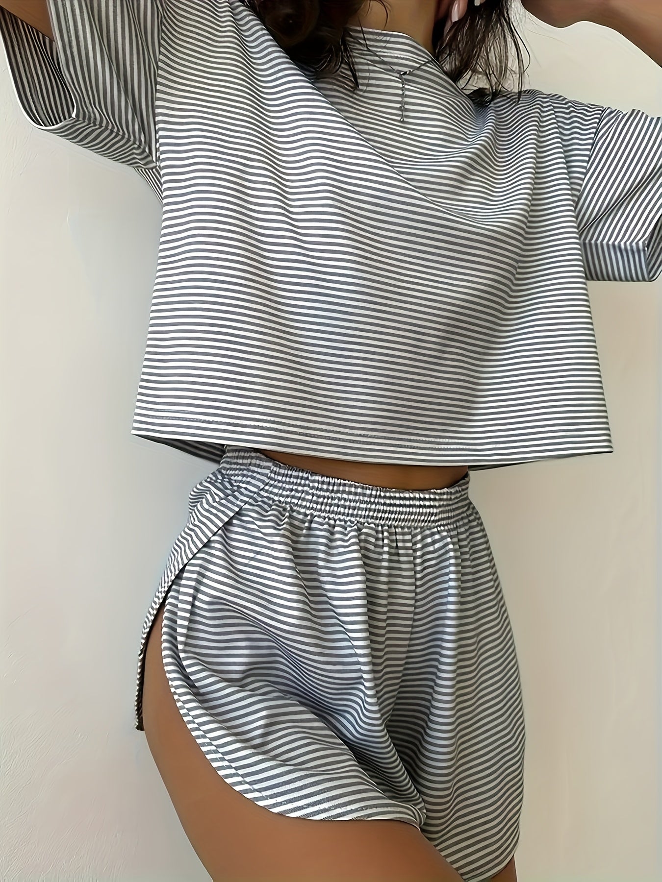 Women's Dark Gray Printed Striped Shorts - product view 4