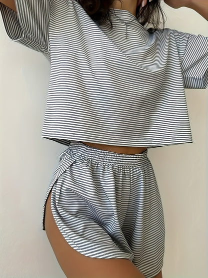 Women's Dark Gray Printed Striped Shorts - product view 4