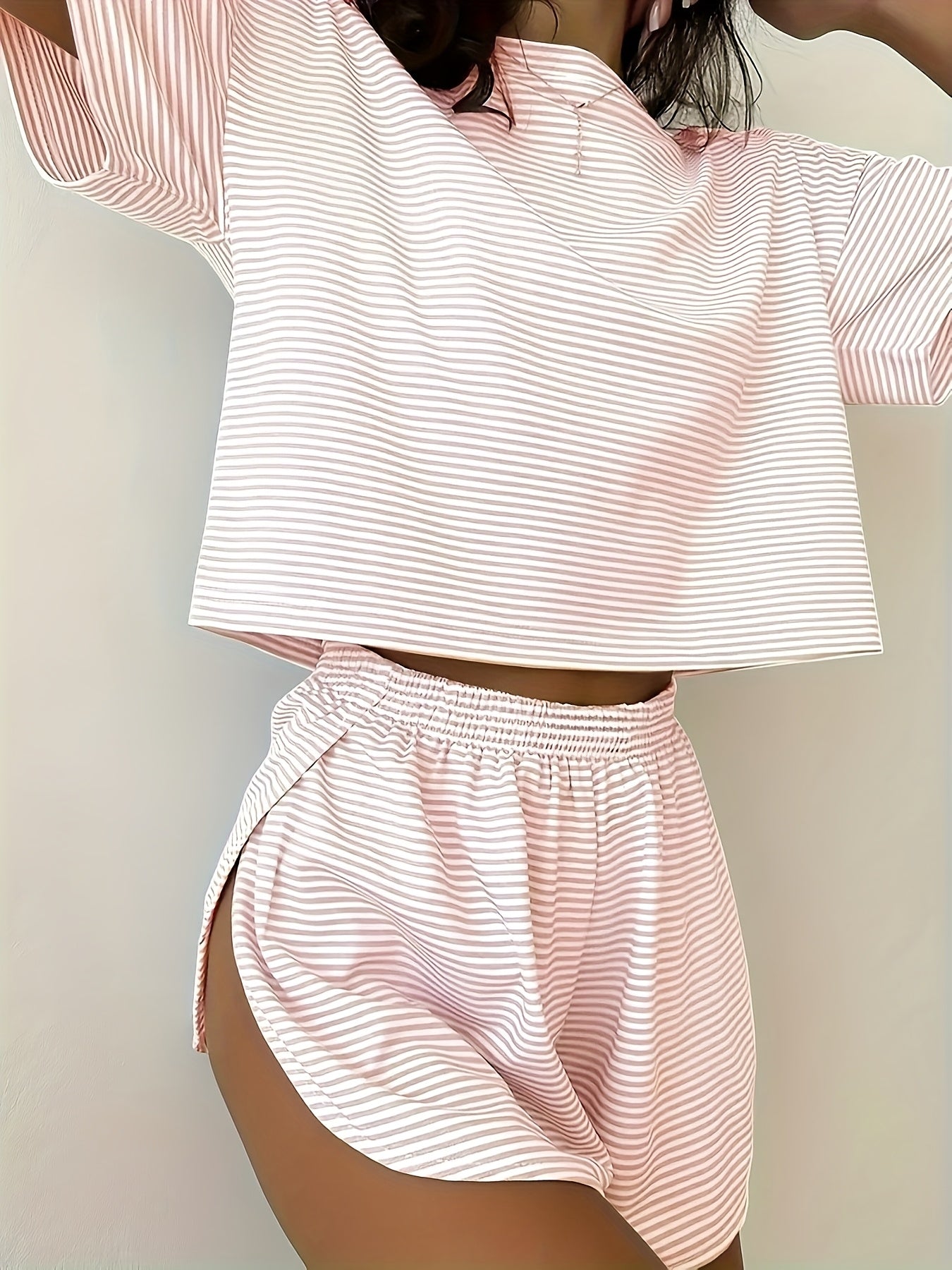 Women's Pajama Set - Striped Graphic