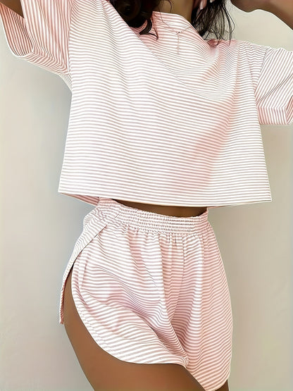 Women's Pajama Set - Striped Graphic