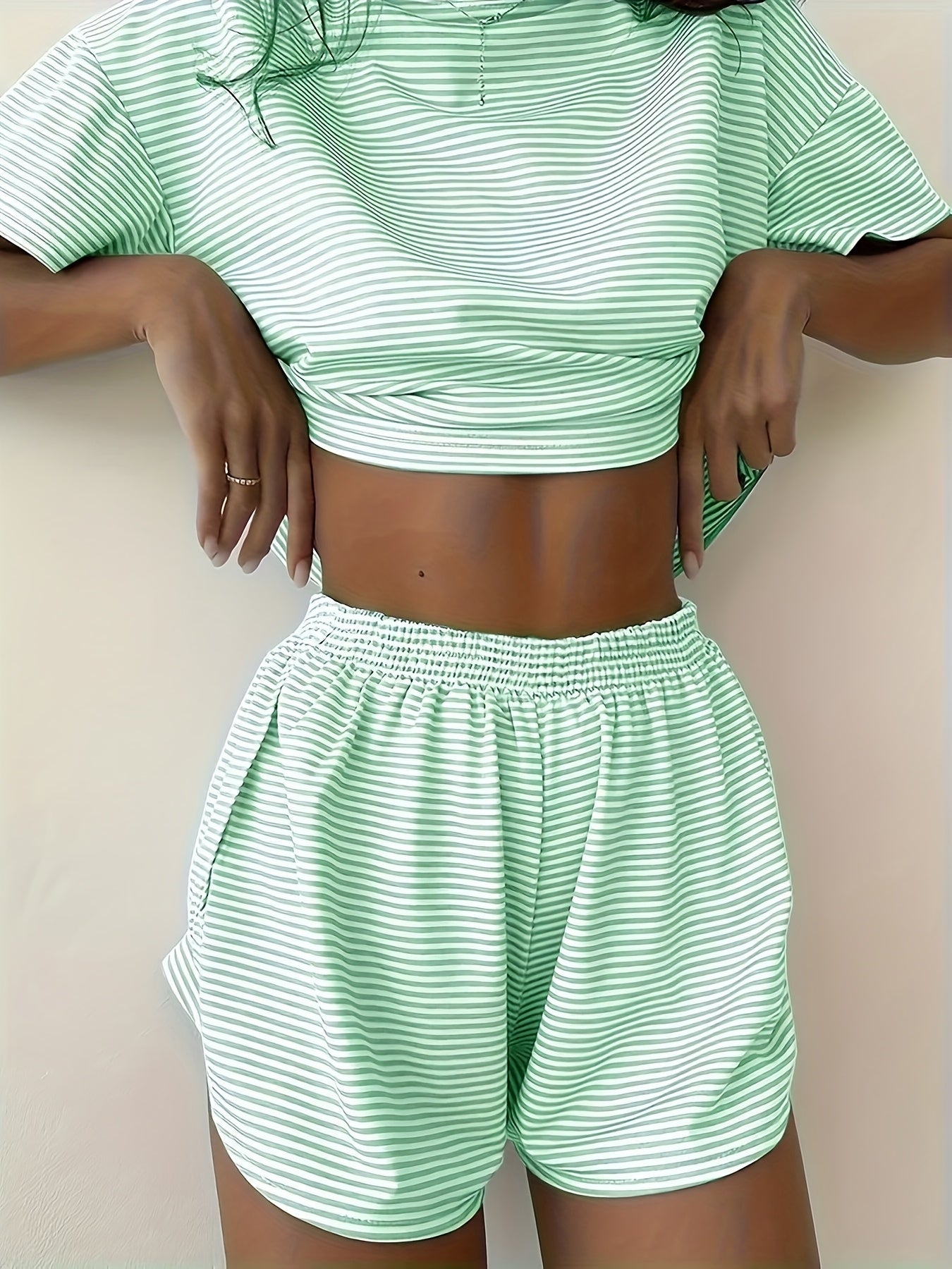 Women's Pajama Set - Striped Graphic