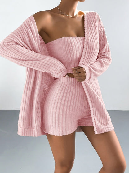 Women's Pink Polyester Ruffle Long-Sleeve Cardigan - product view 6