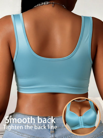 Women's Plus Size Glossy Front Closure Bra - Wireless Wide-Strap Shell Detail