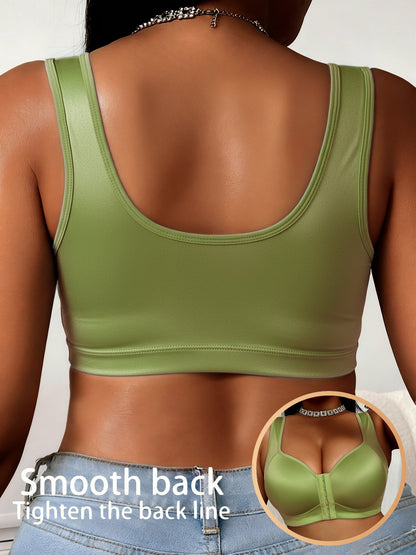 Women's Plus Size Glossy Front Closure Bra - Wireless Wide-Strap Shell Detail