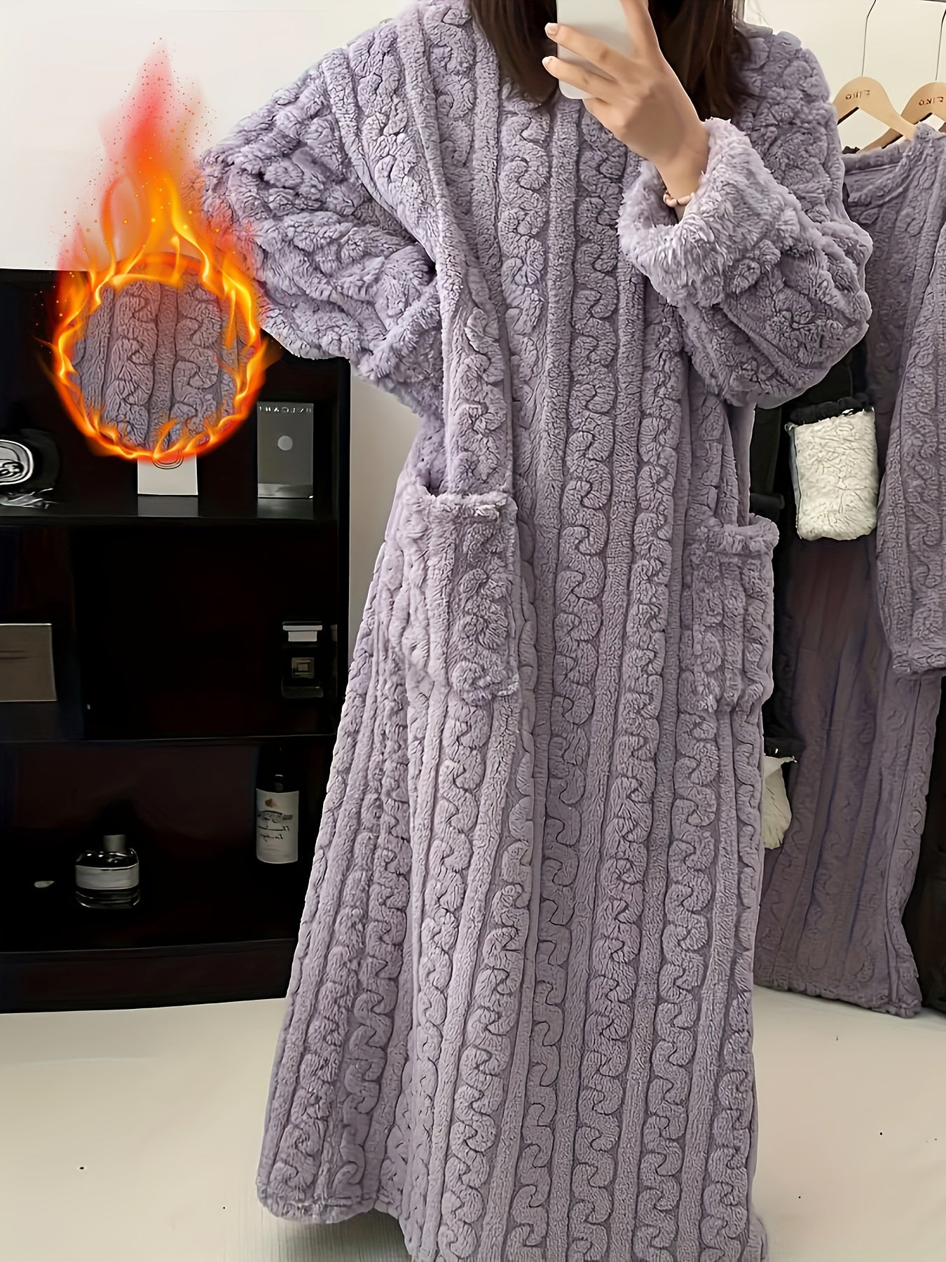 Ladies Thick Coral Velvet Sleeper Robe Super Soft Long with Pocket Winter Home - product view 24