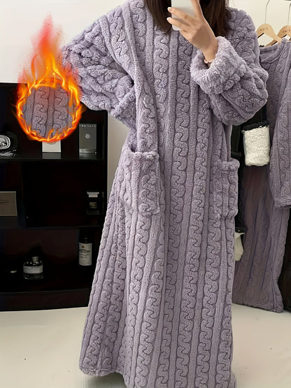 Ladies Thick Coral Velvet Sleeper Robe Super Soft Long with Pocket Winter Home - product view 24