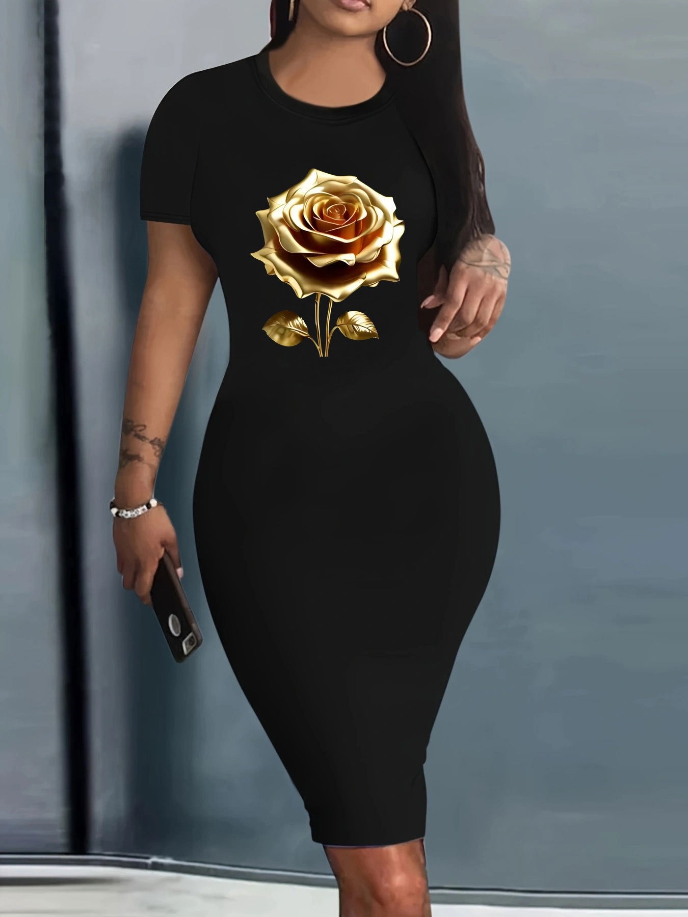 Women's Black Polyester Printed Slim-Fit Dress - product view 3