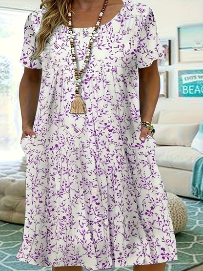 Women's White Polyester Printed Short-Sleeve Dress - product view 10
