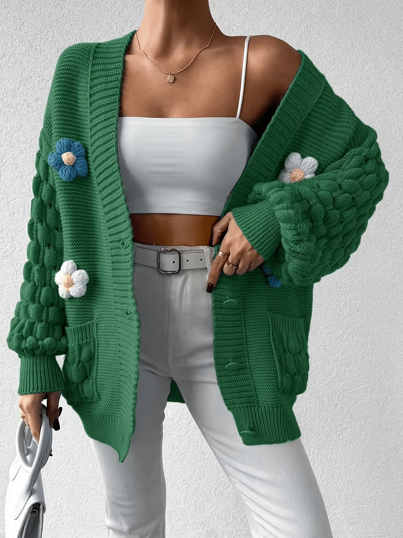 Women's Relaxed Denim Floral Cardigan