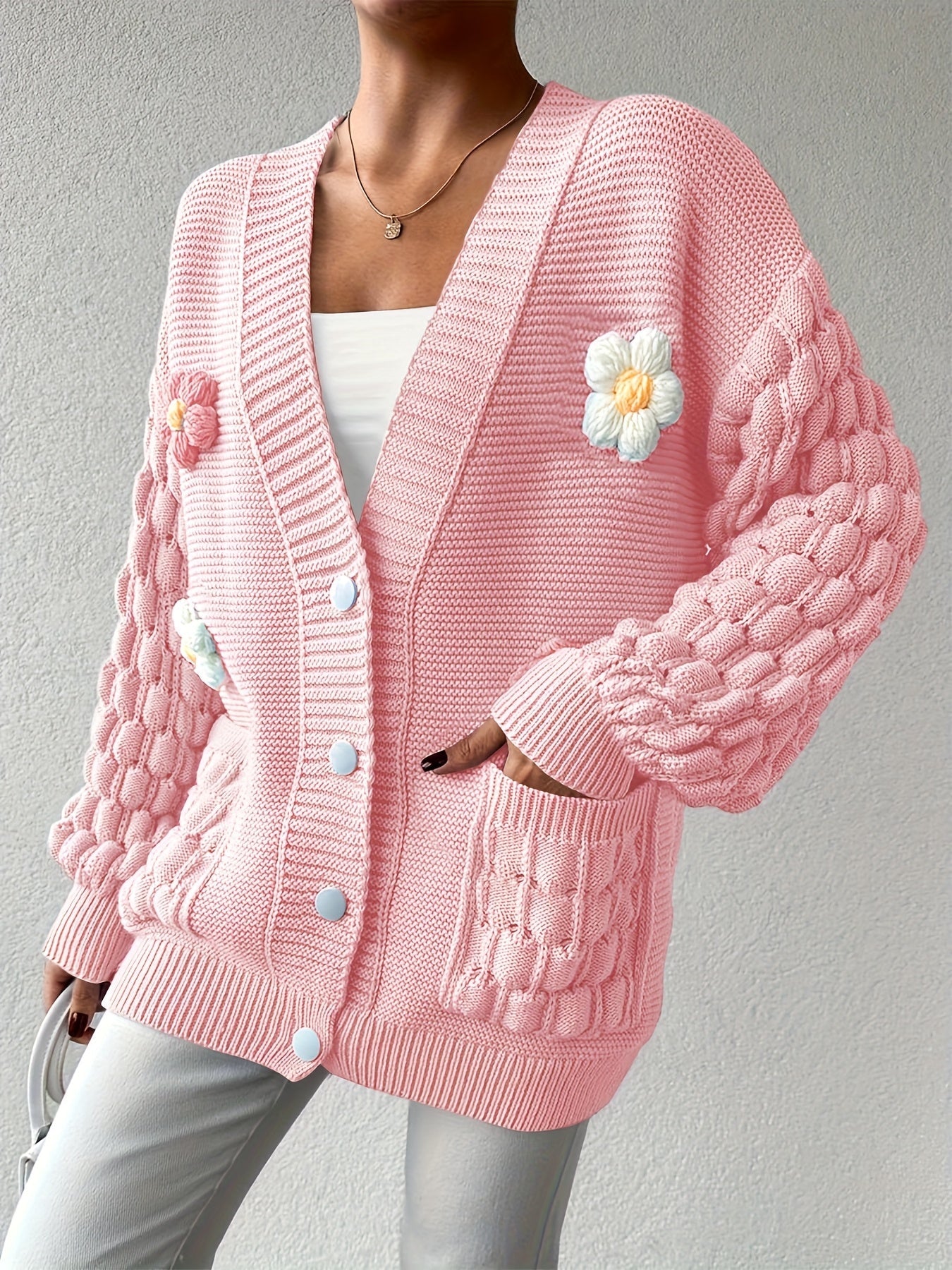 Women's Relaxed Denim Floral Cardigan