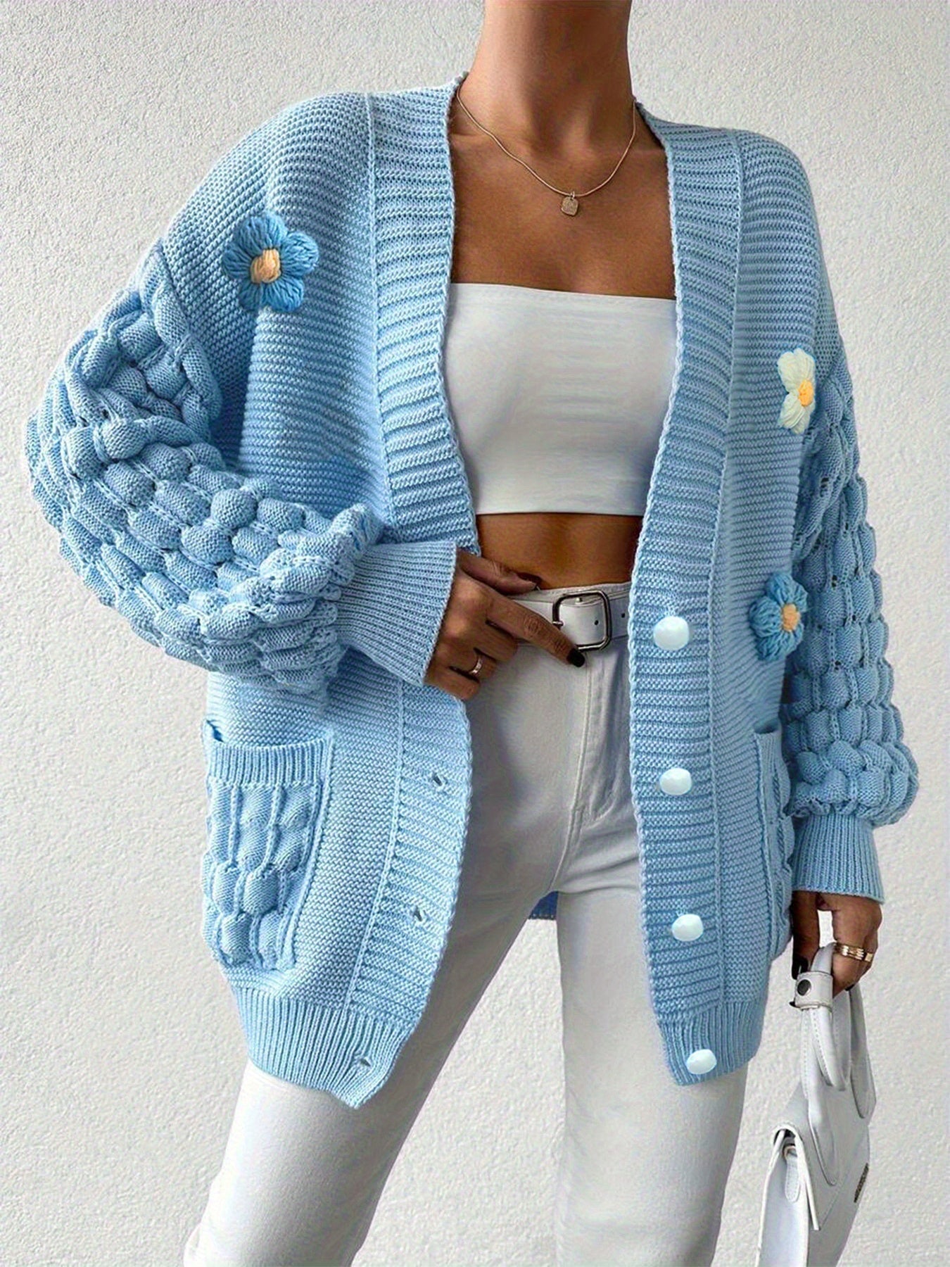 Women's Relaxed Denim Floral Cardigan