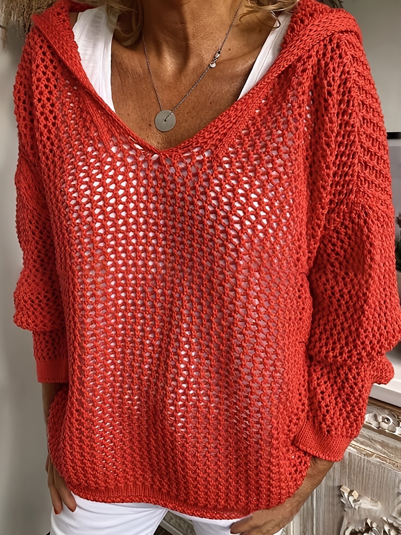 Women's Red Lace Oversized Top - product view 3