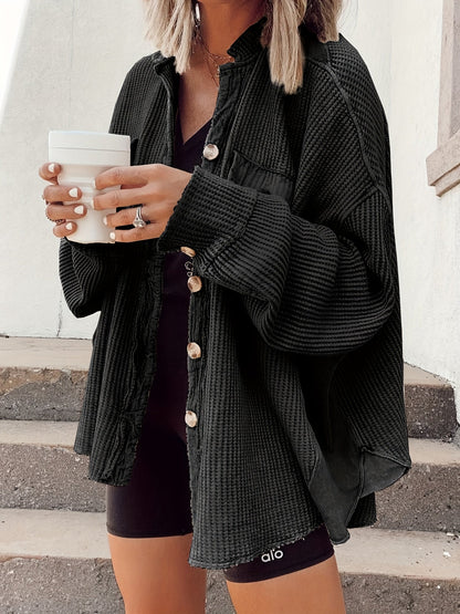 Women's Coffee Brown Knit Oversized Jacket - product view 11